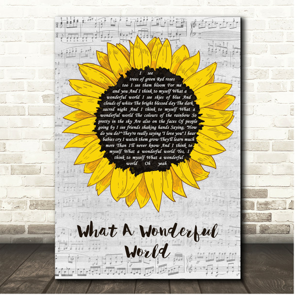Louis Armstrong What A Wonderful World Script Sunflower Song Lyric Print