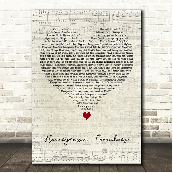 John Denver Homegrown Tomatoes Script Heart Song Lyric Print