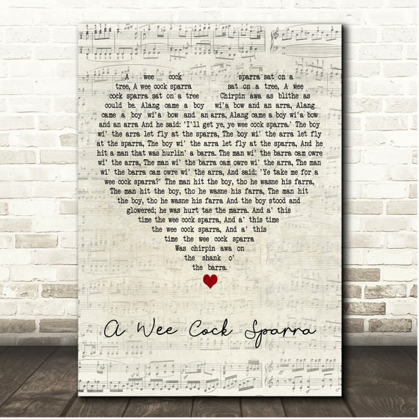 Kenneth McKellar A Wee Cock Sparra Script Heart Song Lyric Print