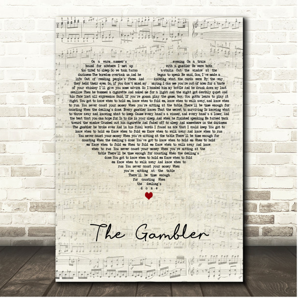 Kenny Rogers The Gambler Script Heart Song Lyric Print