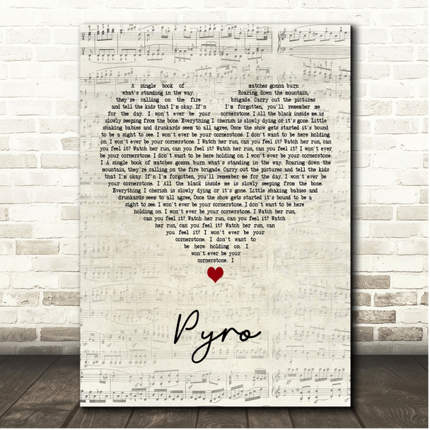 Kings Of Leon Pyro Script Heart Song Lyric Print