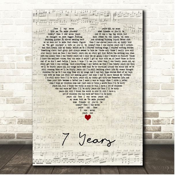 Lukas Graham 7 Years Script Heart Song Lyric Print