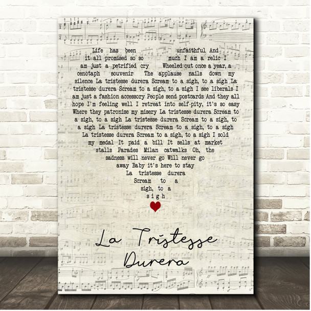 Manic Street Preachers La Tristesse Durera Script Heart Song Lyric Print