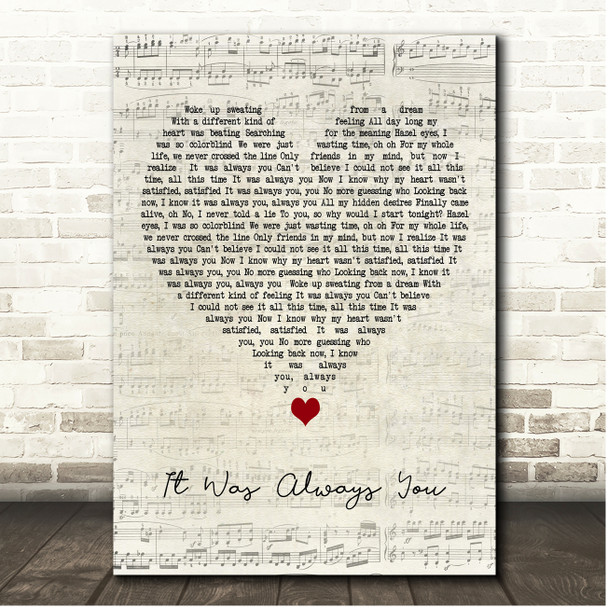 Maroon 5 It Was Always You Script Heart Song Lyric Print