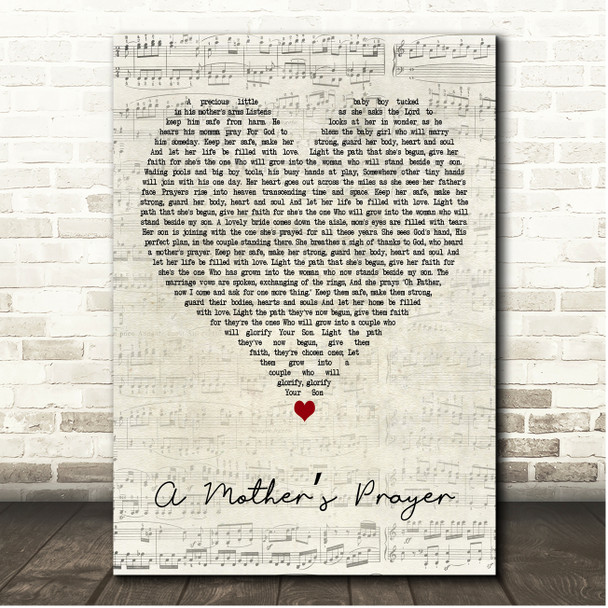 Melissa DuVall A Mothers Prayer Script Heart Song Lyric Print