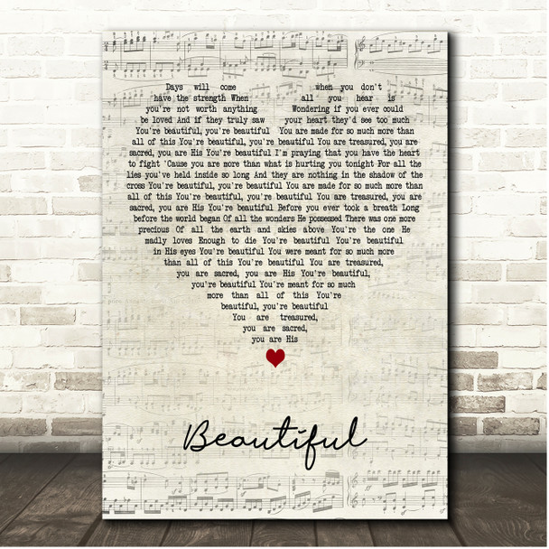 MercyMe Beautiful Script Heart Song Lyric Print