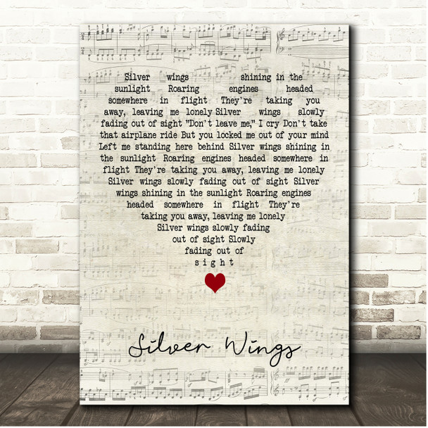 Merle Haggard Silver Wings Script Heart Song Lyric Print