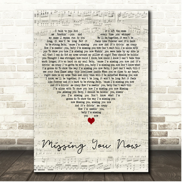 Michael Bolton Missing You Now Script Heart Song Lyric Print