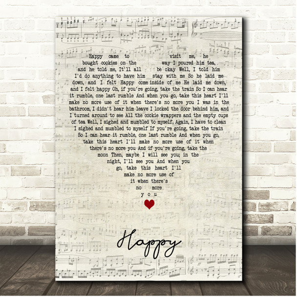Mitski Happy Script Heart Song Lyric Print