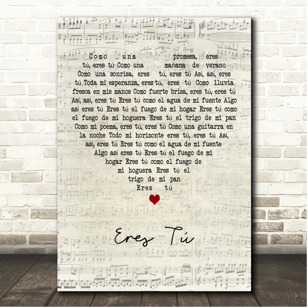 Mocedades Eres Tú Script Heart Song Lyric Print