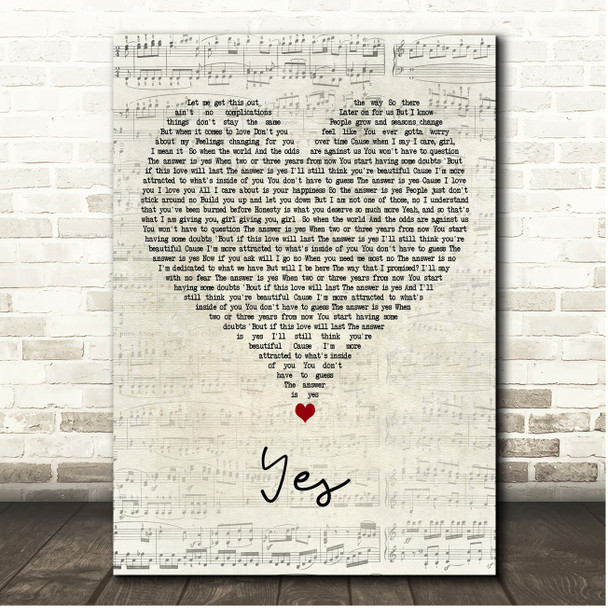 Musiq Soulchild Yes Script Heart Song Lyric Print