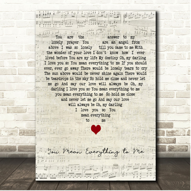 Neil Sedaka You Mean Everything to Me Script Heart Song Lyric Print