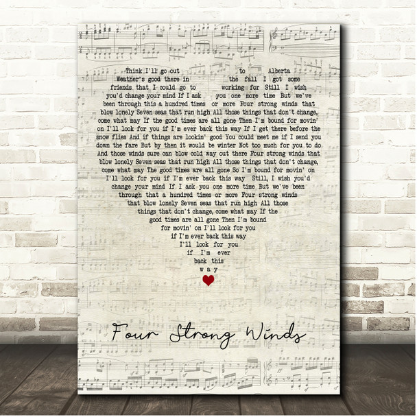 Neil Young Four Strong Winds Script Heart Song Lyric Print