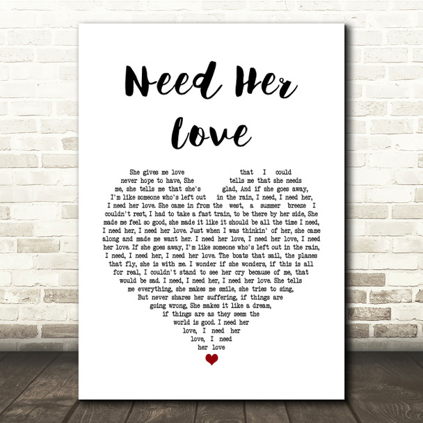 Electric Light Orchestra Need Her Love White Heart Song Lyric Quote Print