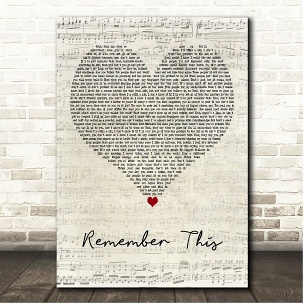 NF Remember This Script Heart Song Lyric Print