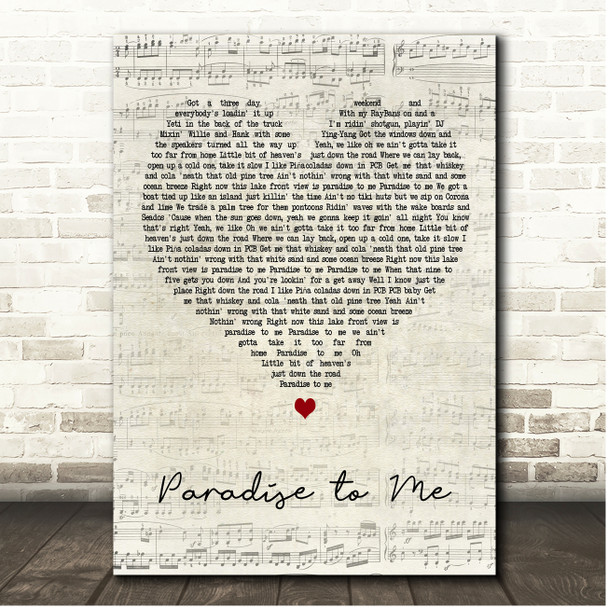 Niko Moon Paradise to Me Script Heart Song Lyric Print