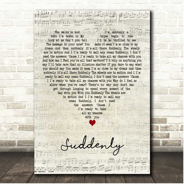 Olivia Newton-John Suddenly Script Heart Song Lyric Print