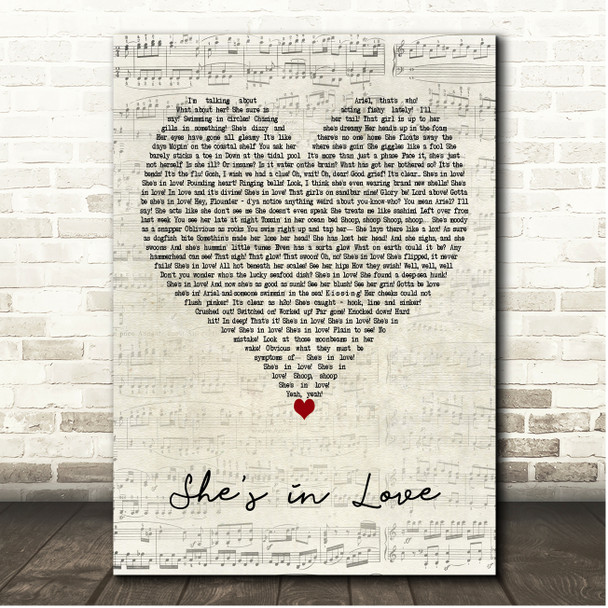 Original Broadway Cast of The Little Mermaid Shes in Love Script Heart Song Lyric Print