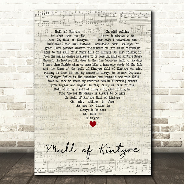 Paul McCartney & Wings Mull of Kintyre Script Heart Song Lyric Print