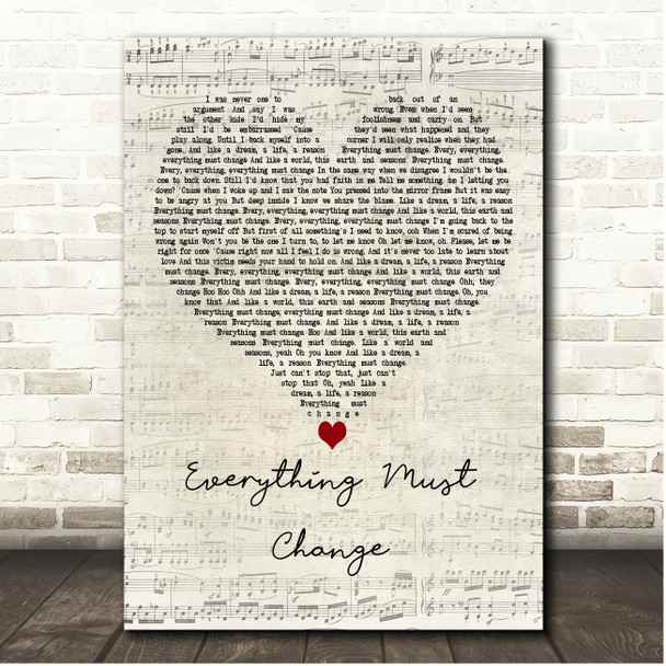 Paul Young Everything Must Change Script Heart Song Lyric Print