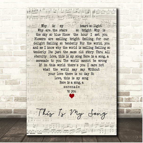 Petula Clark This Is My Song Script Heart Song Lyric Print