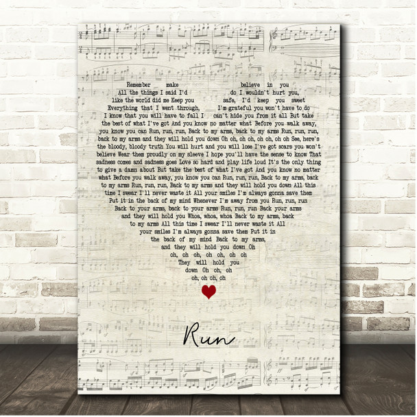 Pink Run Script Heart Song Lyric Print