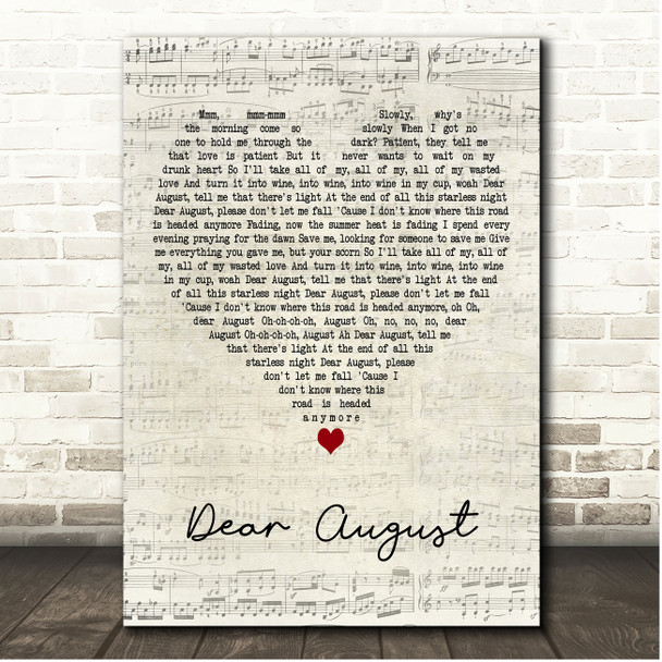 PJ Harding & Noah Cyrus Dear August Script Heart Song Lyric Print
