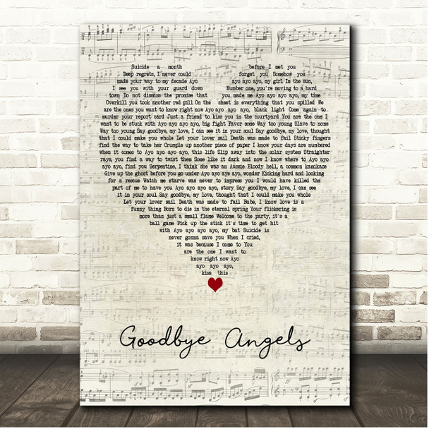 Red Hot Chili Peppers Goodbye Angels Script Heart Song Lyric Print