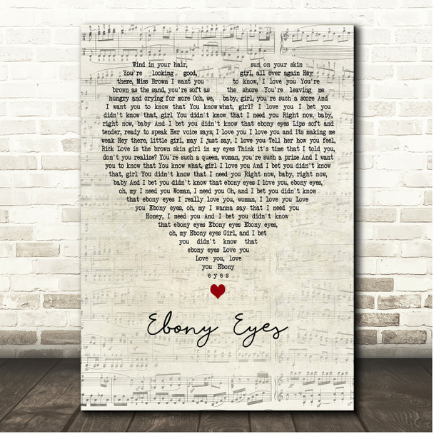 Rick James Ebony Eyes Script Heart Song Lyric Print