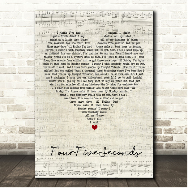 Rihanna, Kanye West & Paul McCartney FourFiveSeconds Script Heart Song Lyric Print