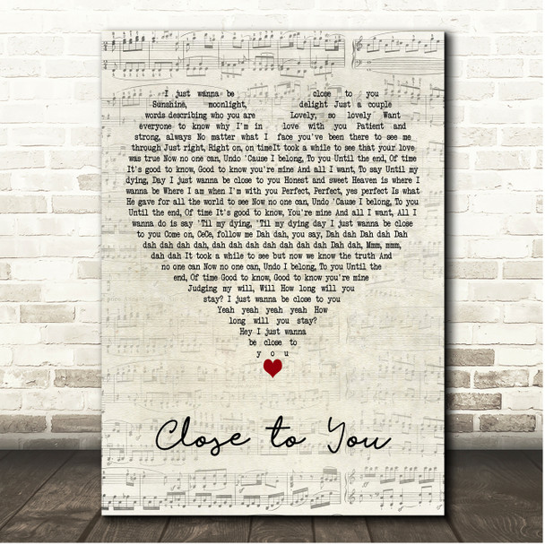 BeBe & CeCe Winans Close to You Script Heart Song Lyric Print