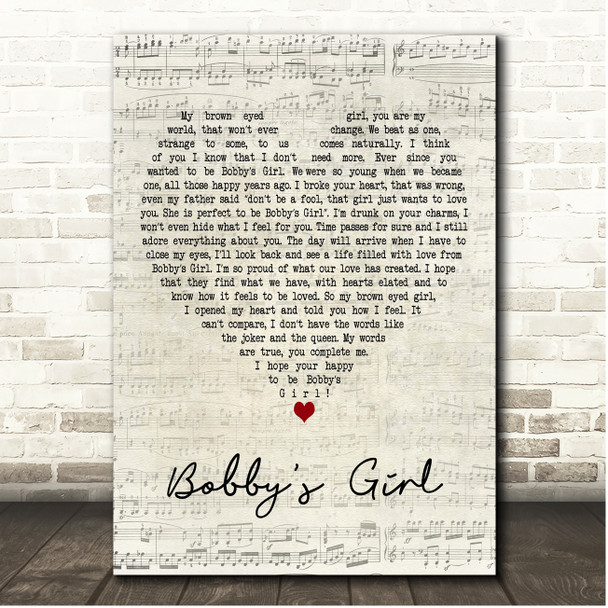 Rob Longhorn Bobbys Girl Script Heart Song Lyric Print