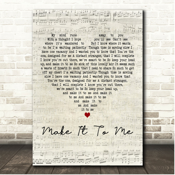 Sam Smith Make It To Me Script Heart Song Lyric Print