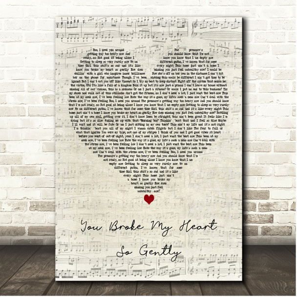 Sam Tompkins You Broke My Heart So Gently Script Heart Song Lyric Print