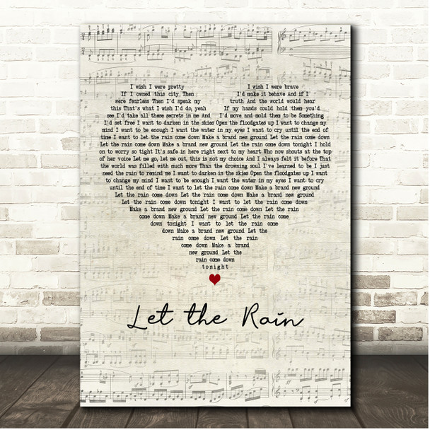 Sara Bareilles Let the Rain Script Heart Song Lyric Print