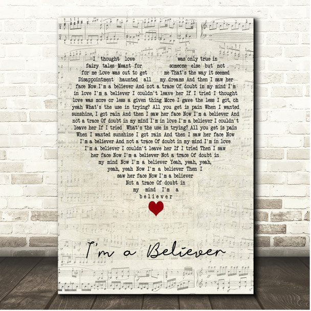 Smashmouth I'm a Believer Script Heart Song Lyric Print