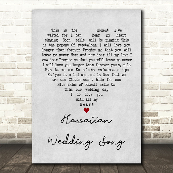 Elvis Presley Hawaiian Wedding Song Grey Heart Song Lyric Quote Print