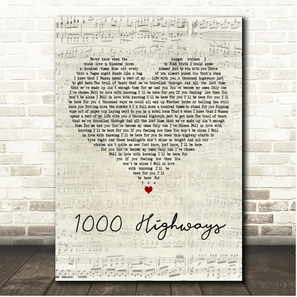 SonReal 1000 Highways Script Heart Song Lyric Print