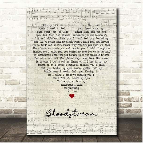 Stateless Bloodstream Script Heart Song Lyric Print