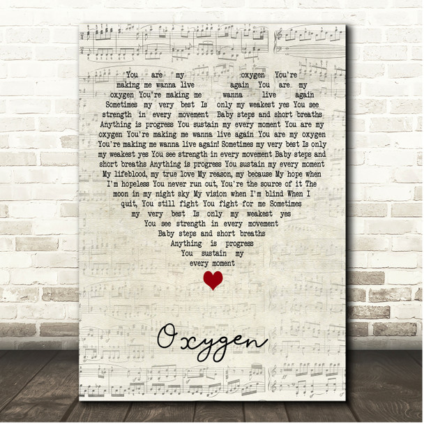 Steffany Gretzinger Oxygen Script Heart Song Lyric Print