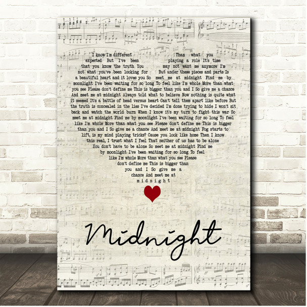Beth Crowley Midnight Script Heart Song Lyric Print