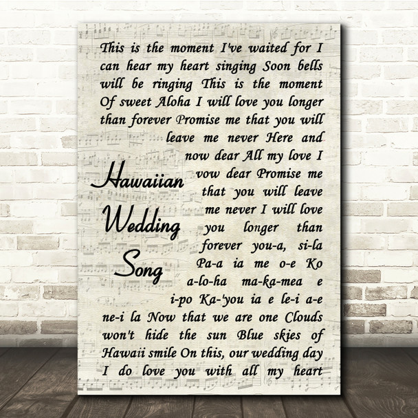 Elvis Presley Hawaiian Wedding Song Vintage Script Song Lyric Quote Print
