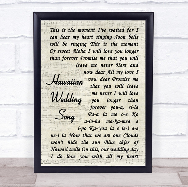 Elvis Presley Hawaiian Wedding Song Vintage Script Song Lyric Quote Print