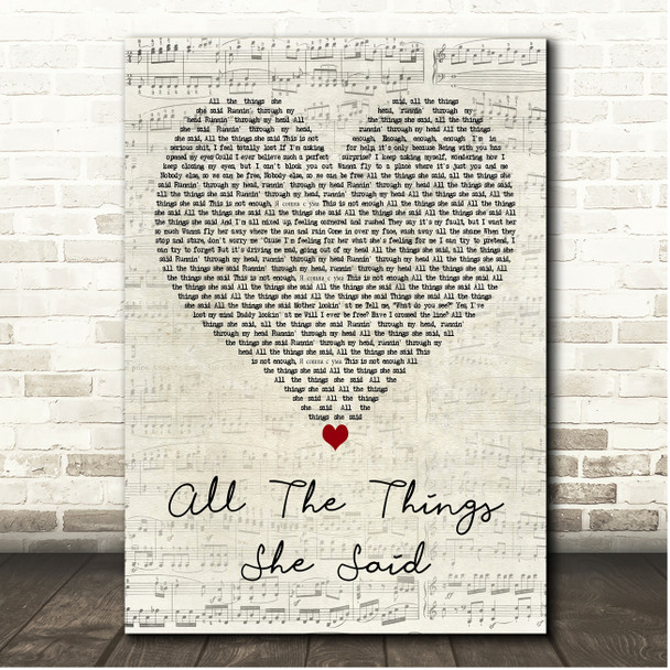 t.A.T.u. All the Things She Said Script Heart Song Lyric Print