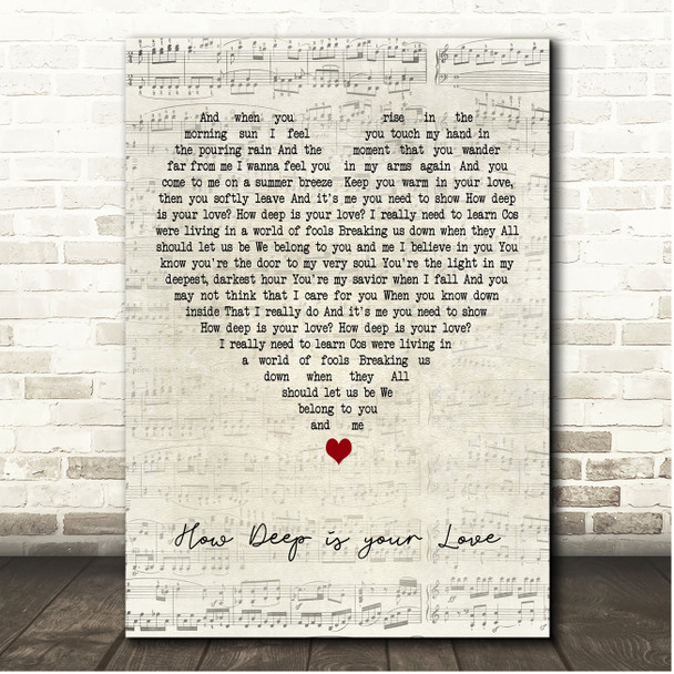 Take That How Deep is your Love Script Heart Song Lyric Print