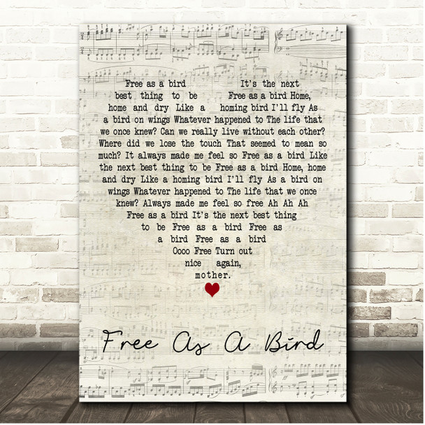 The Beatles Free As A Bird Script Heart Song Lyric Print