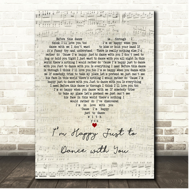 The Beatles Im Happy Just to Dance with You Script Heart Song Lyric Print