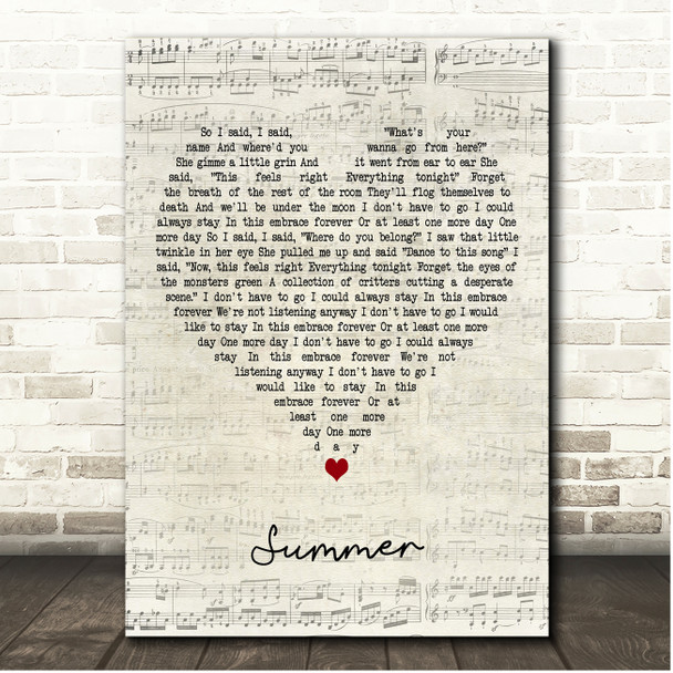 The Courteeners Summer Script Heart Song Lyric Print