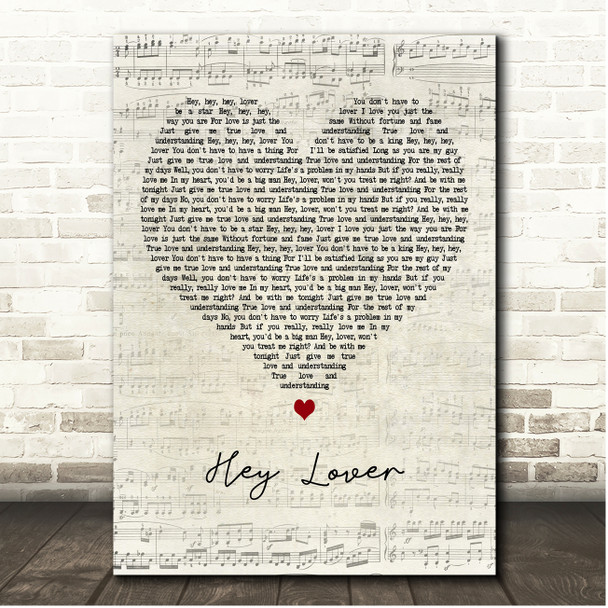 The Daughters of Eve Hey Lover Script Heart Song Lyric Print