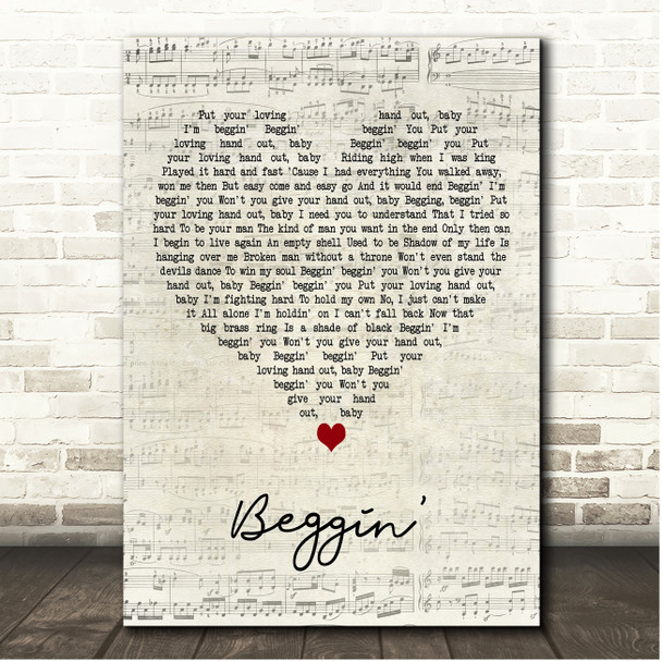 The Four Seasons Beggin Script Heart Song Lyric Print